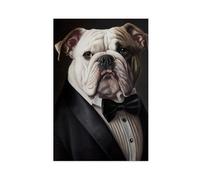 QIENAZIO Portrait of English Bulldog in Tuxedo, Chic Dog Canvas Poster Wall Art Bedroom Office Kitchen Decor Gifts 12x18inch(30x45cm)