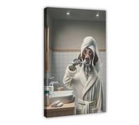 QIENAZIO Portrait of German Shorthaired Pointer Dog in Bathrobe Brushing Teeth. Funny Dog, Cute Canvas Poster Wall Art Bedroom Office Kitchen Decor Gifts 12x18inch(30x45cm)