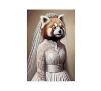 QIENAZIO Portrait of Red Panda in Wedding Dress, Animal Wedding, Bride Canvas Art Wall Decor Posters Home Bar Restaurant Garage Cafe Logo Gifts 16x24inch(40x60cm)