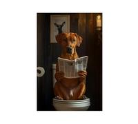 QIENAZIO Rhodesian Ridgeback Dog Reading Newspaper in Toilet, Dog Portrait Canvas Wall Art Posters And Prints Room Aesthetic Bedroom Office Decor 12x18inch(30x45cm)
