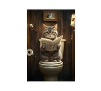 QIENAZIO Scottish Fold Cat Toilet Reading Newspaper, Animal Bathroom Canvas Modern Poster Wall Art Decor Prints Paintings Living Room Bedroom Decor 12x18inch(30x45cm)