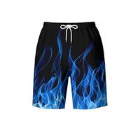 QiErDesign Galaxy Green Men's Swim Trunks Hawaiian Bathing Mesh Lining Suit Swimsuits Beach Shorts with Pockets, Blue Flame, Medium-4X-Large