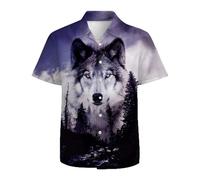 QiErDesign Mens Funny Hawaiian Shirts 3D Graphic Button Down Short Sleeve Tropical Holiday Beach Aloha Shirt, Wolf Print, XL