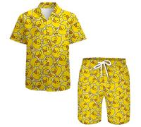QiErDesign Men's Hawaiian Shirts Casual Button Down Short Sleeve Shirts Set Printed Shorts Beach Hawaii Suits, Rubber Ducky, XXXL