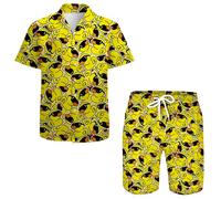 QiErDesign Men's Hawaiian Shirts Casual Button Down Short Sleeve Shirts Set Printed Shorts Beach Hawaii Suits, Funny Rubber Duck, Medium