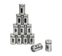 QIERF 12-Piece Spice Jars Spice Shaker Stainless Steel Glass Seasoning Jars, 3 Adjustable Holes (2mm/4mm/5mm) Visual Window, for Salt Pepper, Kitchen Camping BBQ Storage, Silver