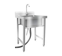 QIERF Freestanding Stainless Steel Sink Mobile Sink Freestanding Kitchen Sink 45 x 41 x 23 cm, 150 kg Load Capacity, 360° Tap for Kitchen, Restaurant and Garage
