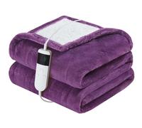 Qieryun Heated Electric Blanket 130x160cm Machine Washable Fleece & Sherpa Heated Blanket, Digital Controller, 10 Heating Settings, Automatically Turn Off After 8 Hours