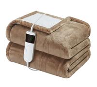 Qieryun Heated Electric Blanket 130x160cm Machine Washable Fleece & Sherpa Heated Blanket, Digital Controller, 10 Heating Settings, Automatically Turn Off After 8 Hours