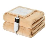Qieryun Heated Electric Blanket 130x160cm Machine Washable Fleece & Sherpa Heated Blanket, Digital Controller, 10 Heating Settings, Automatically Turn Off After 8 Hours