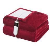 Qieryun Heated Electric Blanket 130x160cm Machine Washable Fleece & Sherpa Heated Blanket, Digital Controller, 10 Heating Settings, Automatically Turn Off After 8 Hours