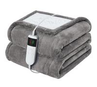 Qieryun Heated Electric Blanket 130x160cm Machine Washable Fleece & Sherpa Heated Blanket, Digital Controller, 10 Heating Settings, Automatically Turn Off After 8 Hours