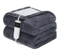 Qieryun Heated Electric Blanket 130x160cm Machine Washable Fleece & Sherpa Heated Blanket, Digital Controller, 10 Heating Settings, Automatically Turn Off After 8 Hours