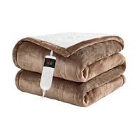 Qieryun Heated Throw Electric Blanket, 10 Heating Settings, 1-8h Timer overheat Protection, Machine Washable, Flannel & Sherpa Full Body Warming, Electric Throw Blanket for Sofa