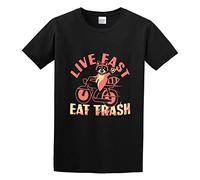 QIESHEOK Live Fast Eat Trash Unisex 100% Cotton Short-Sleeve T-Shirts Black M
