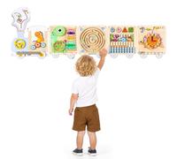 QIESIDM Train Activity Wall Busy Board,Wooden Montessori Sensory Toys,15-in-1 Sensory Wall Panel for Kids, Toddler Educational Toys for Playroom,Preschool,Daycare,Nursery,Classroom