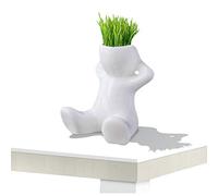 QIFLY 1PC Mini Bonsai Head Grass Hair White Ceramic Plant Garden,Tree Doll Grass Pot Cactus Cartoon Lovely Personality Ornament Ceramic Flowerpot Ceramic Flower Pot