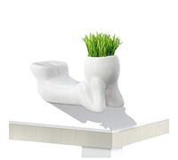 QIFLY 1PC Mini Bonsai Head Grass Hair White Ceramic Plant Garden,Tree Doll Grass Pot Cactus Cartoon Lovely Personality Ornament Ceramic Flowerpot Ceramic Flower Pot
