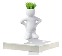 QIFLY 1PC Mini Bonsai Head Grass Hair White Ceramic Plant Garden,Tree Doll Grass Pot Cactus Cartoon Lovely Personality Ornament Ceramic Flowerpot Ceramic Flower Pot