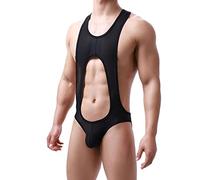 QIFLY Men Transparent Muscle Shirt Sportswear Men's Suspender Wrestling Singlet Bulge Pouch Thong High Cut Lingerie Romper Jumpsuit Costume Sexy Wrestling Singlet High Cut Thong Black