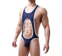 QIFLY Men's Jockstrap Underwear Jumpsuits Men's Thong Mankini Sling Straps Costume Underwear High Cut Thong Leotard One Piece Jockstrap Jumpsuit Sexy Wrestling Singlet High Cut Thong Blue