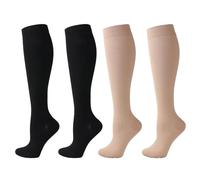 QiFon Compression Socks for Women Men,2/4/6 Pairs 20-25mmHg Knee High Socks Compression Stockings for Sport,Athletic,Edema,Diabetic,Varicose Veins,Travel,Pregnancy,Nursing (2Pairs-BK+SK,L)