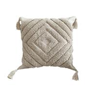 QIFONIX Boho Decorative Throw Pillow Covers, Cream Tufted Cotton with Tassels, Diamond Pattern (18" W x 18" L (Pack of 2),Zigzag Pattern)