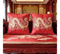 QIFONIX Luxury Embroidered Dragon Decorative Throw Pillow Cover, Asian Oriental Design, Traditional Chinese Style Cushion Case with Gold Piping (Red,18" x 18" (Pack of 2))
