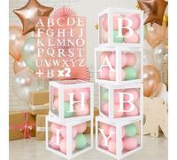 QIFU 6Pcs Balloon Boxes w/ 54 Letters, Boy Girl Baby Shower Decorations Boxes,2sets of BABY+A-Z Letters, 25cm NAME Balloon Box, B'day Party, Christening, Gender Reveal Decorations (W6204-306B@#QIFU)