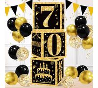 QIFU 70th Birthday Decorations for Men Women - 3pcs 70th Birthday Boxes | Black and Gold Box, 70 Birthday Party Decoration Black Gold Table Centrepiece Party Supplies for Grandpa Grandma(70 Year Old)