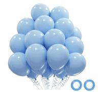 QIFU Baby Blue Balloons 50 Pack, Light Blue Balloons Baby Boy Balloon with Azure Ribbons for Pastel Blue Theme Birthday Party Decorations Christening Gender Reveal Boy Baby Shower Graduation 12 inch