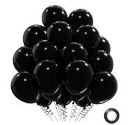 QIFU Black Balloons 30pcs, Strong Thicken Black Latex Balloons Helium Balloon with Dark Ribbons for Birthday Party Decoration Halloween Kids Party Baby Shower Funeral New Year Anniversary 12 inch
