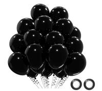 QIFU Black Balloons 50pcs, Strong Thicken Black Latex Balloons Helium Balloon with Dark Ribbons for Birthday Party Decoration Halloween Kids Party Baby Shower Funeral New Year Anniversary 12 inch