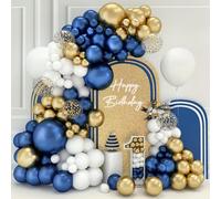 QIFU Blue and Gold Balloon Arch Kit,107pcs Navy Blue Balloon Arch Kit | Gold Confetti Balloons White Latex Balloons for Men Boys Birthday Decorations Graduation Baby Shower Baptism Decorations