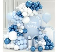 QIFU Blue and White Balloon Arch Kit,102pcs Baby Blue Birthday Balloon Arch | Metallic Bluey Balloons for Baby Shower Holy Communion Decorations for Boys Confirmation Decoration Baptism Birthday