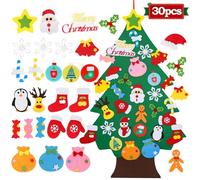 QIFU DIY Felt Christmas Tree Decorations, 3ft Wall Christmas Tree for Kids Toddlers with 30 Pcs Removable Ornaments Felt Xmas Trees Kids Toddlers for Home, Door Hanging, Xmas Decorations Gifts
