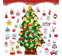 QIFU DIY Felt Christmas Tree for Kids - Fuzzy Felt Christmas Tree for Toddlers 35pcs Detachable Ornaments Wall Hanging Xmas Trees with LED Lights for Toddlers Kids Xmas Gift, Home Door Wall Decoration