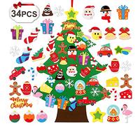 QIFU Felt Christmas Tree for Kids, 3ft Wall Christmas Tree for Toddlers with 34 Pcs Removable Ornaments, Wall Decor Xmas Trees Gifts for Kids Toddlers Home Door Window Perfect Christmas Decoration