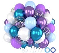 QIFU Frozen Balloons, 52pcs Blue and Purple Balloons White Metallic Purple Balloon with Silver Confetti Balloon for Girls Frozen Birthday Party Decorations Ice Winter Snow Elsa Theme Party 1st 2nd 3rd