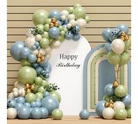 QIFU Green and Blue Balloon Arch Kit - 120pcs Sage Green and Blue Balloons with Green White Metallic Gold Helium Balloons for Peter Rabbit Birthday Decoration Engagement Wedding Baby Shower