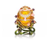 QIFU Hand Painted Enameled Easter Egg Style Decorative Enamel Trinket Box Hinged