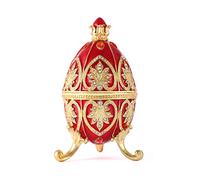 QIFU Hand Painted Enameled Red Easter Egg Decorative Hinged Jewelry Trinket Box Unique Gift for Home Decor