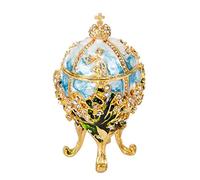 QIFU Hand Painted Enameled Small Easter Egg Style Decorative Enamel Trinket Box