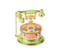 QIFU Hand Painted GreenPink Telephone Figurine Trinket Box Hinged Unique Gift for Family(QF1089)