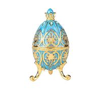 QIFU Hand Painted Sky Blue Easter Egg Style Enamel Trinket Box Hinged, Unique Gift for Family(QF4977UK)
