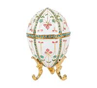 QIFU Hand Painted White Easter Egg Style Decorative Enameled Trinket Box Hinged Unique Gift for Family