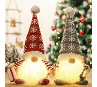 QIFU Light Up Gnome Christmas Decorations, 2pcs Red and Grey Christmas Gonk Lights, Xmas Light Up Ornaments, Handmade Swedish Santa Tomte Gnome for Indoor Decoration, Holiday Party Décor