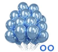 QIFU Metallic Blue Balloons 52 Pack, 12 inch Chrome Metallic Blue Latex Party Balloon with Ribbons for Boys Birthday Party Decorations Wedding Graduation Boy Baby Shower Christening Engagement