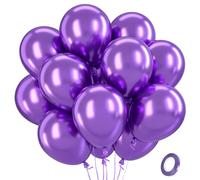 QIFU Metallic Purple Balloons 100 Pack - 12 Inch Chrome Dark Purple Balloon, Strong Thicken Birthday Balloons, Shiny Helium Baloons for Women Girls Birthday Engagement Anniversary Baby Shower Wedding