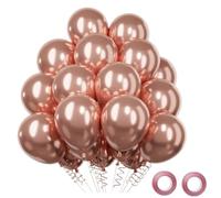 QIFU Metallic Rose Gold Balloons 50 Pack, Rose Gold Balloons Glitter Metallic Latex Balloon with Ribbons for Birthday Party Decorations Wedding Baby Shower Bachelorette hen Party Valentine's Day
